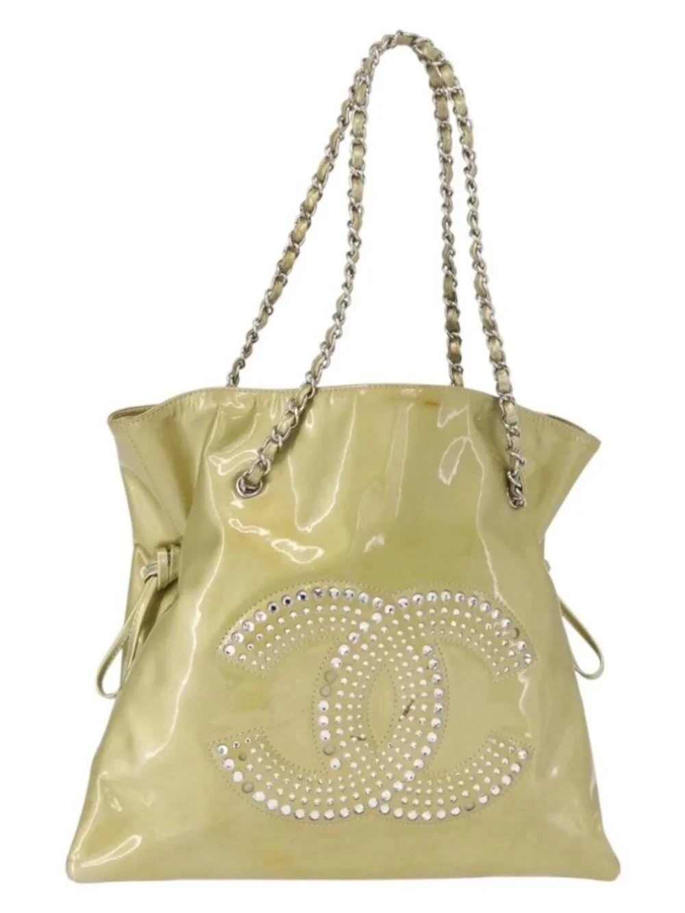 CHANEL COCO Mark Chain Shoulder Bag Patent leather Gold CC Auth 152287